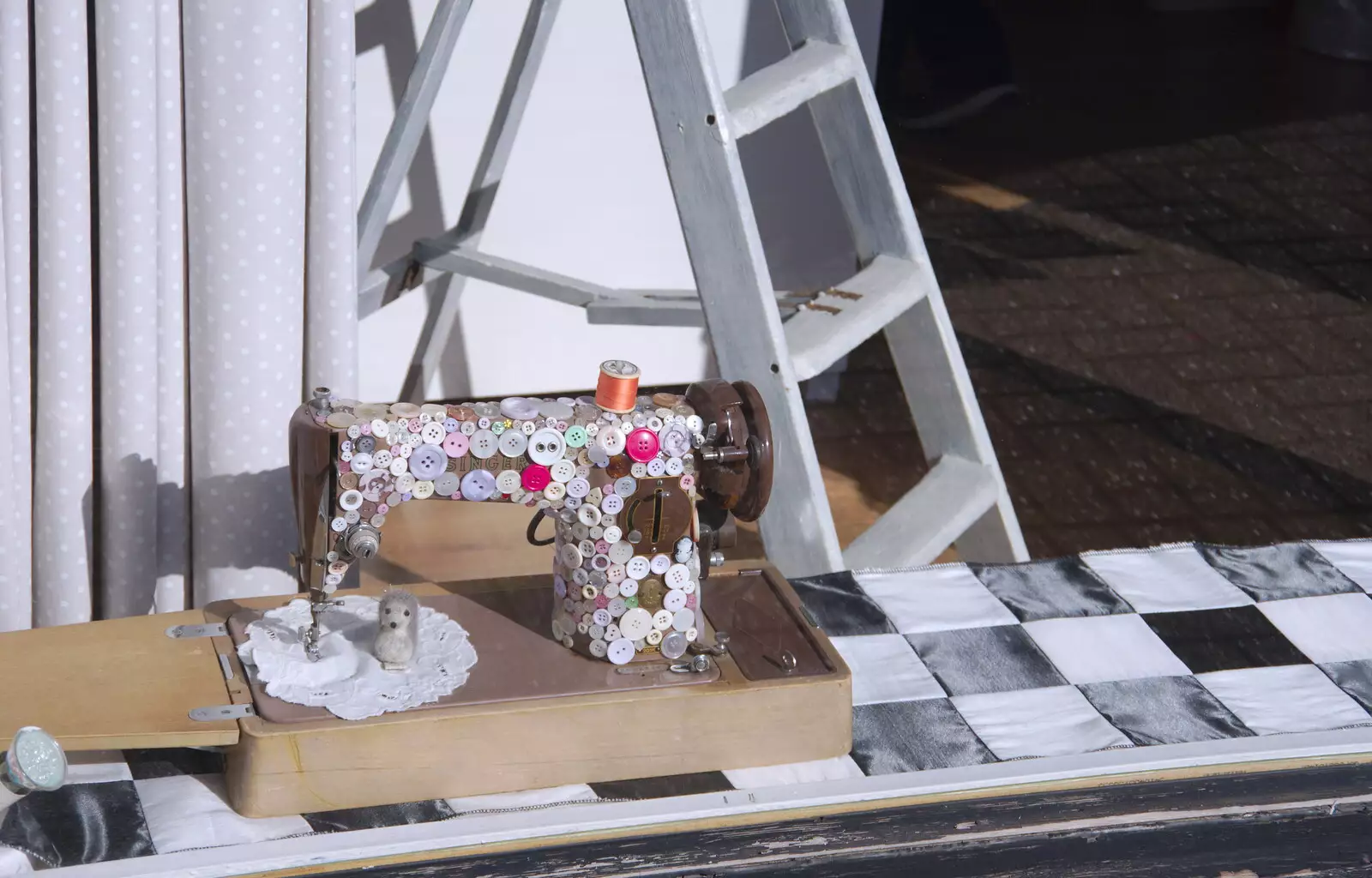 There's a sewing machine covered in buttons, from A Trip to the South Coast, Highcliffe, Dorset - 20th September 2019