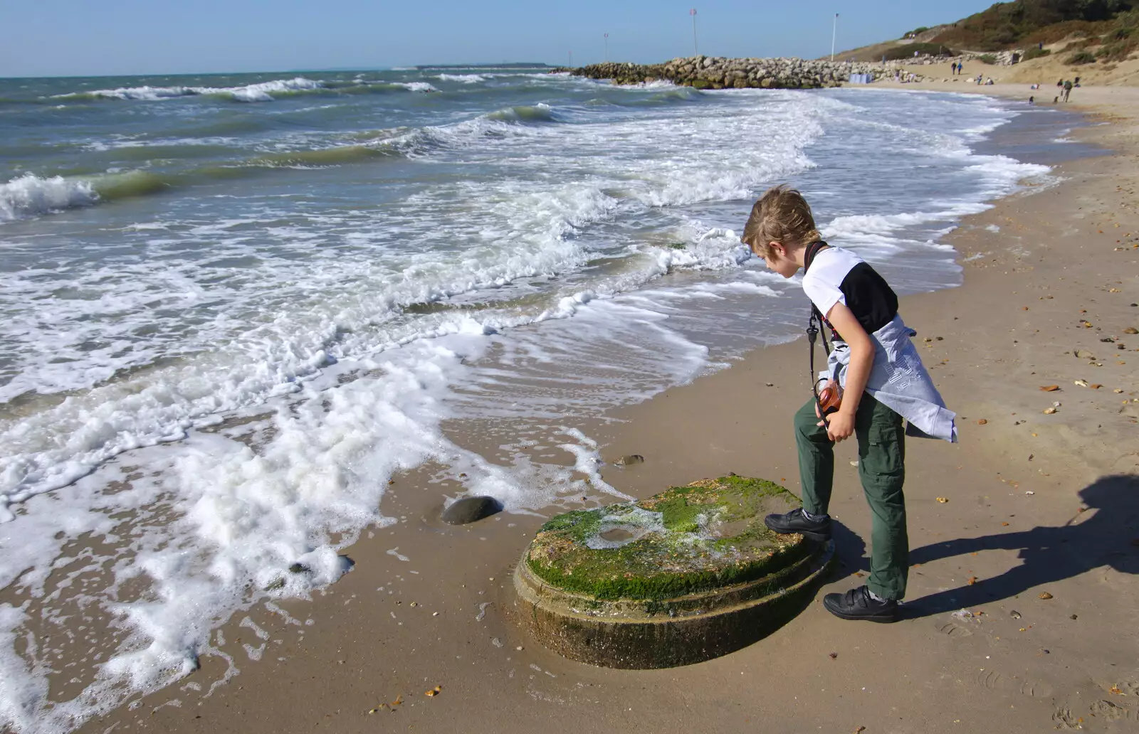 Fred stands on the remains of a concrete drain, from A Trip to the South Coast, Highcliffe, Dorset - 20th September 2019