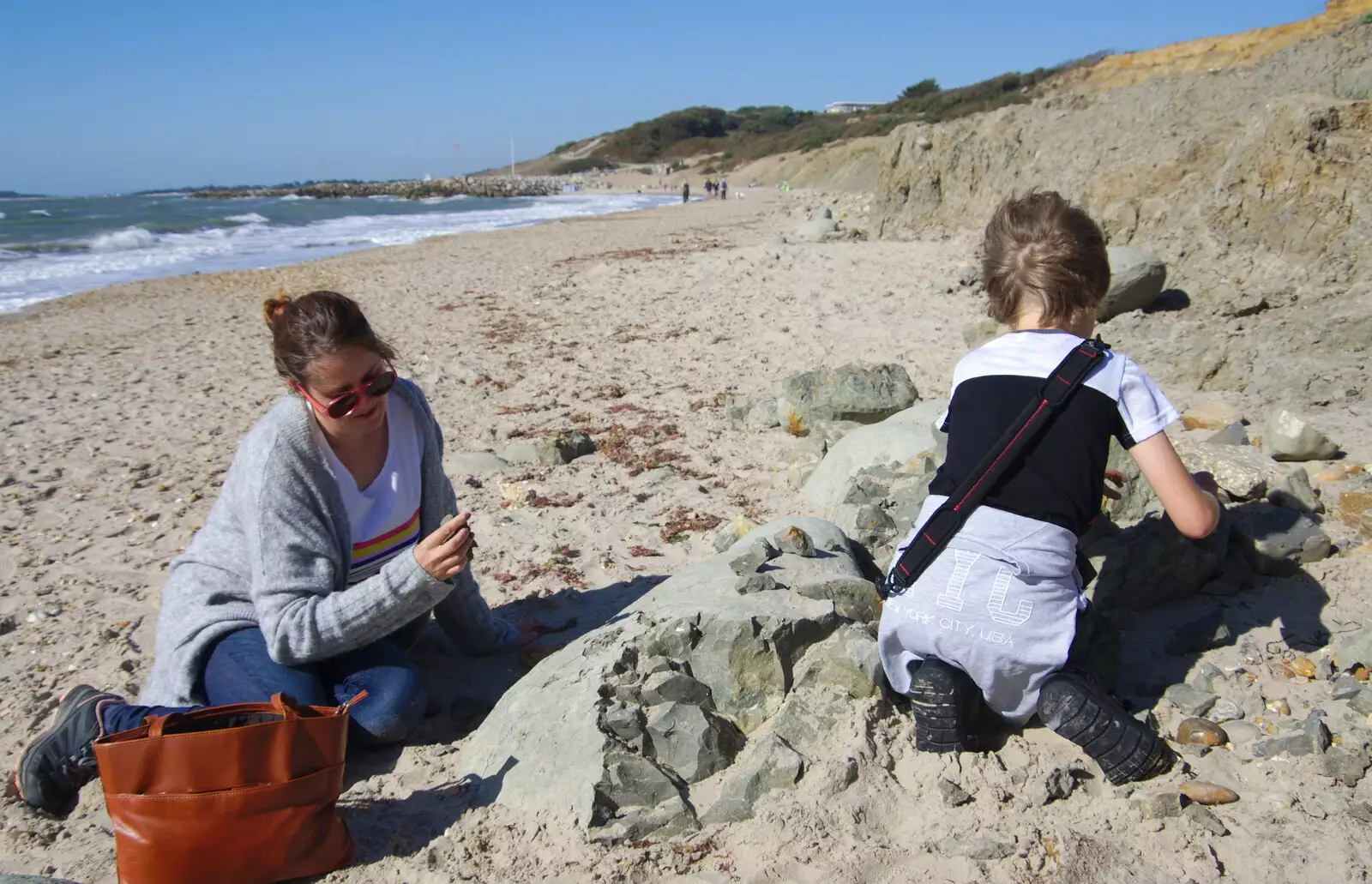 Isobel and Fred look for fossils, from A Trip to the South Coast, Highcliffe, Dorset - 20th September 2019