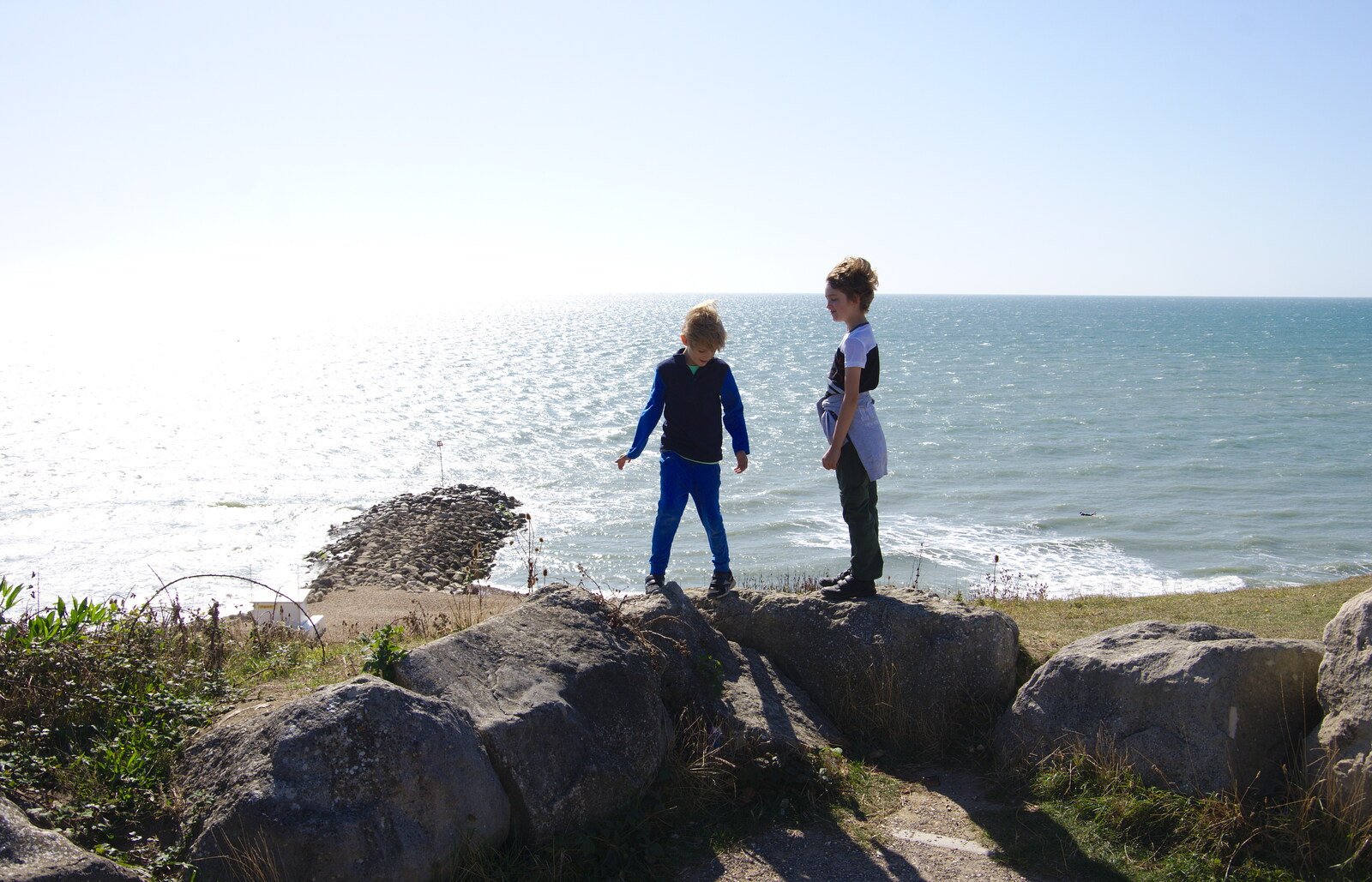 The boys on the top of the cliff from A Trip to the South Coast, Highcliffe, Dorset - 20th September 2019
