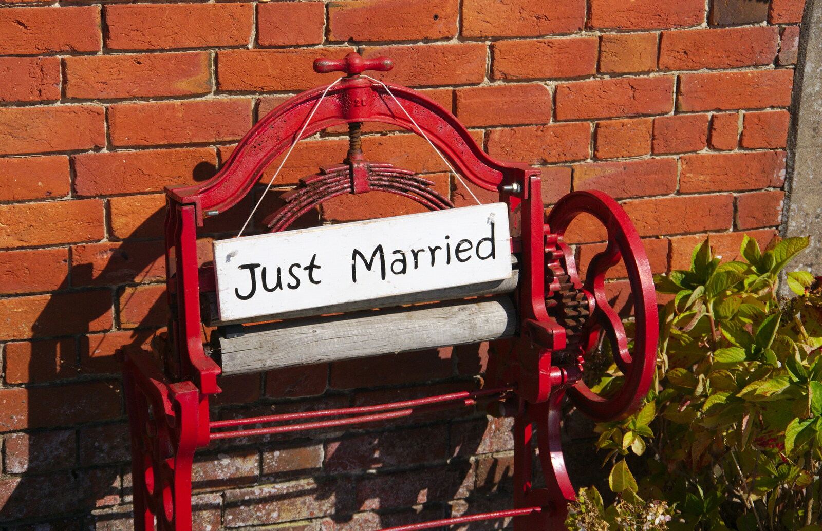 An old mangle with 'just married' on it from Neil and Martina's Wedding, The Three Tuns, Bransgore, Dorset - 20th September 2019