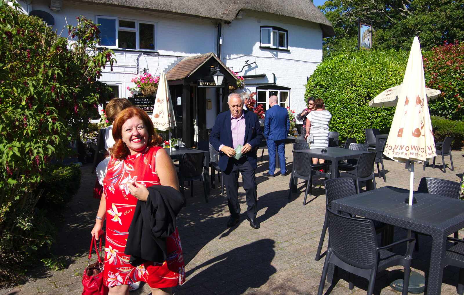 Mandy and Bruno wander over from the pub from Neil and Martina's Wedding, The Three Tuns, Bransgore, Dorset - 20th September 2019
