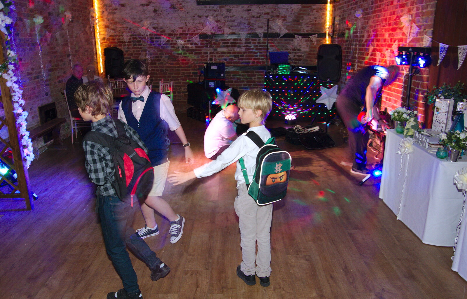 The boys mess around as the disco is constructed from Neil and Martina's Wedding, The Three Tuns, Bransgore, Dorset - 20th September 2019