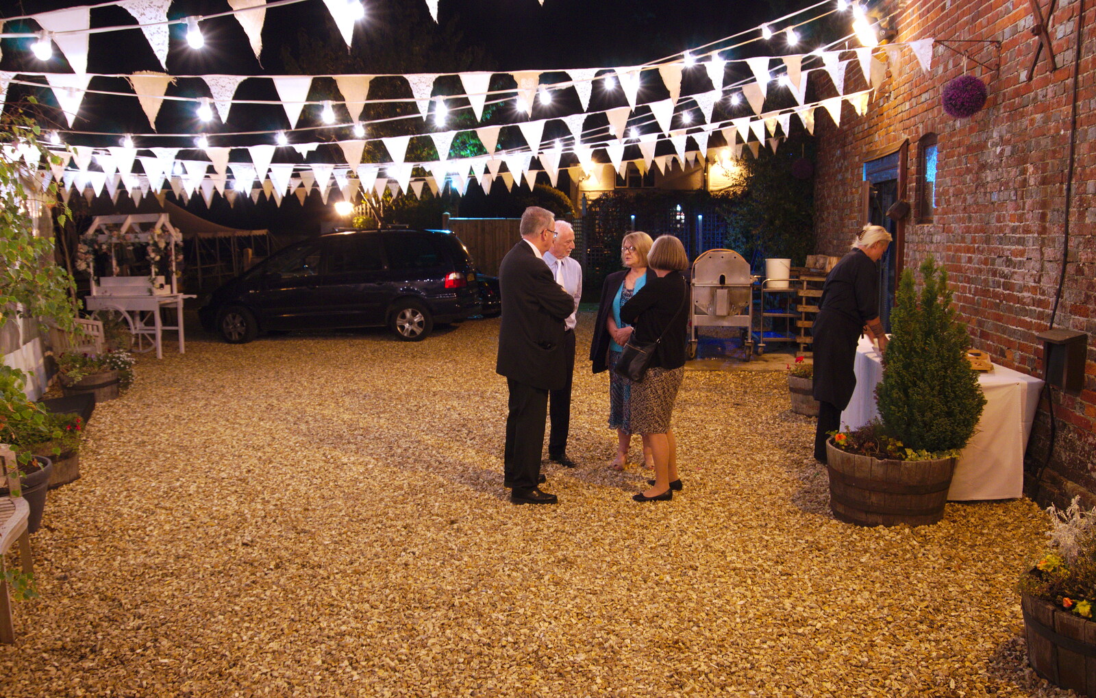 Chatting outside under the lights from Neil and Martina's Wedding, The Three Tuns, Bransgore, Dorset - 20th September 2019