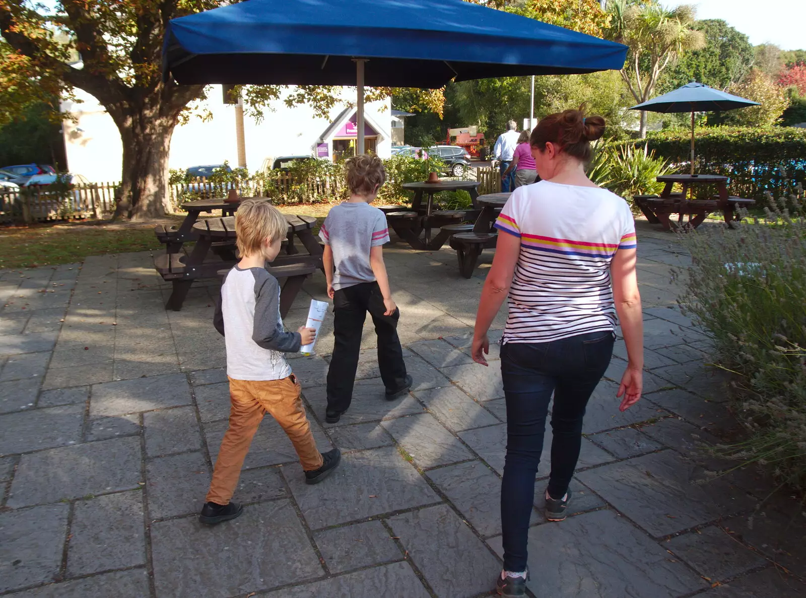 Isobel and the boys in the Globe's beer garden, from A Day with Sean and Michelle, Walkford, Dorset - 21st September 2019