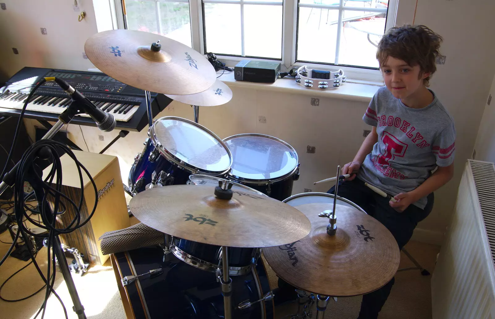 We're back at Sean's, so Fred's on the drums, from A Day with Sean and Michelle, Walkford, Dorset - 21st September 2019