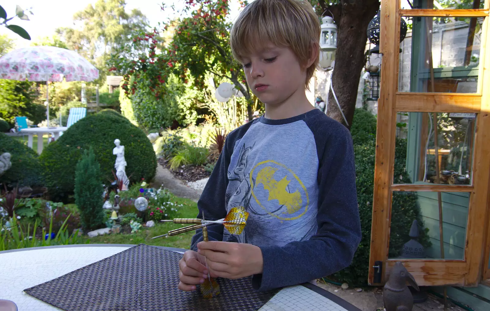 Harry by the summer house, from A Day with Sean and Michelle, Walkford, Dorset - 21st September 2019