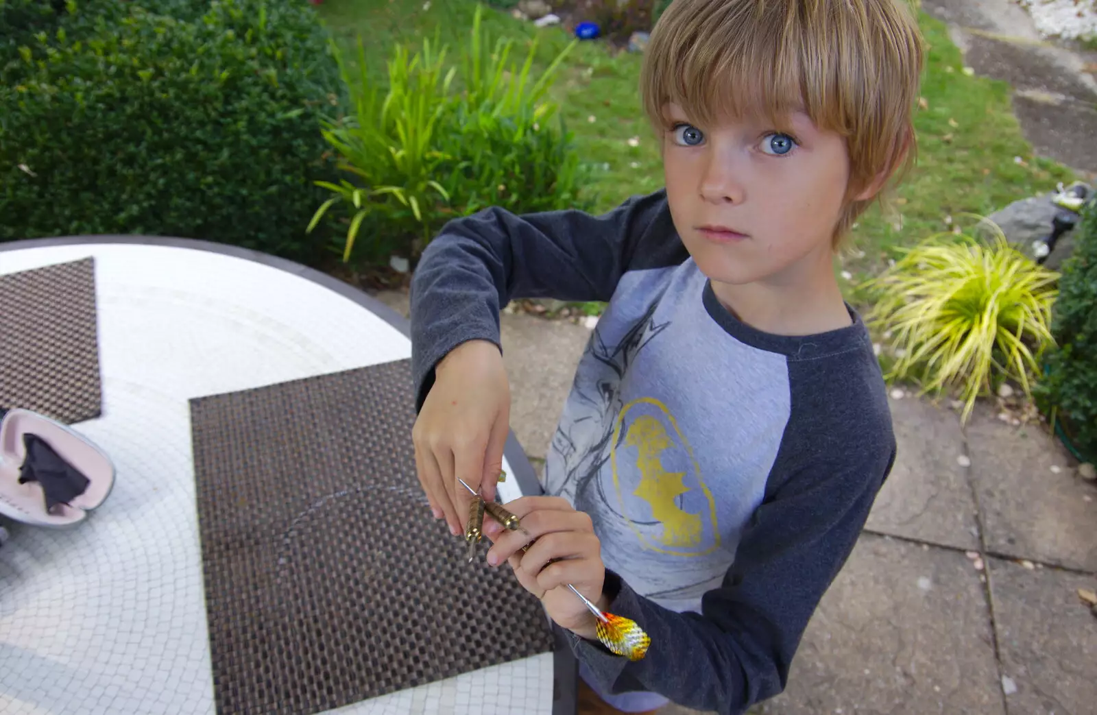 Harry plays with some darts, from A Day with Sean and Michelle, Walkford, Dorset - 21st September 2019