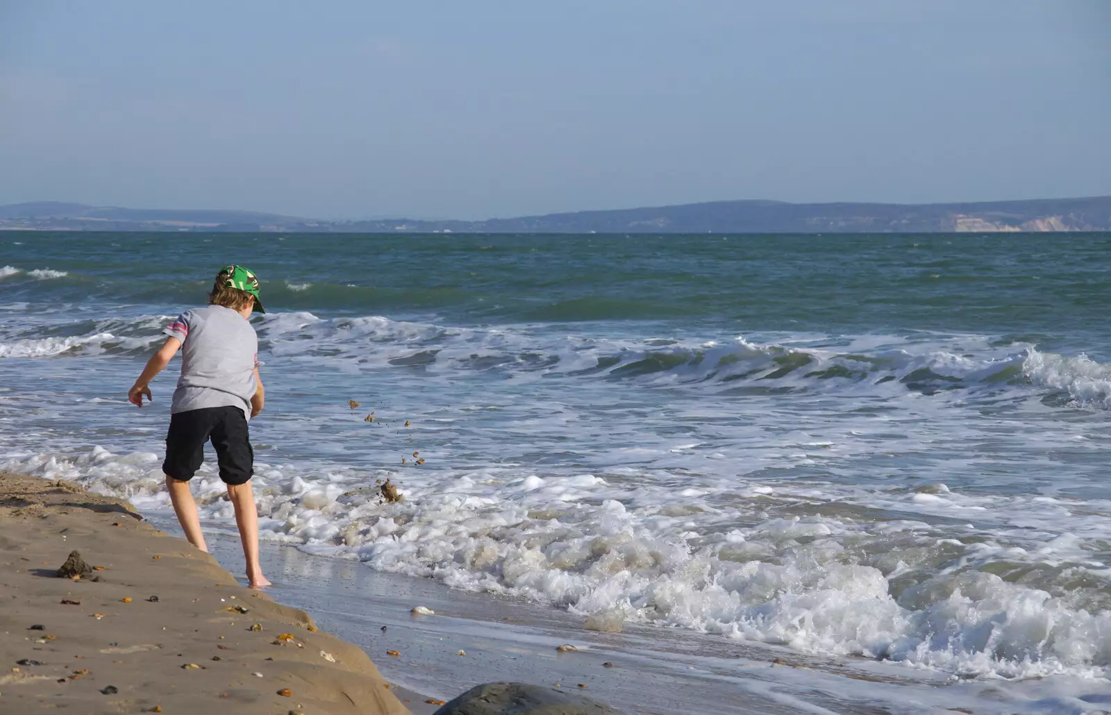 Fred chucks sand at the sea, from A Day with Sean and Michelle, Walkford, Dorset - 21st September 2019