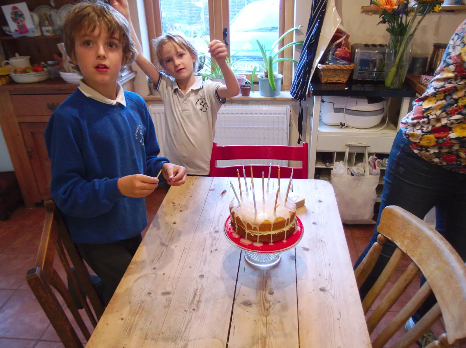 The cake is moved into the kitchen for lighting, from Fred's Birthday and a GSB Duck-Race Miscellany, Brome, Eye and London - 28th September 2019