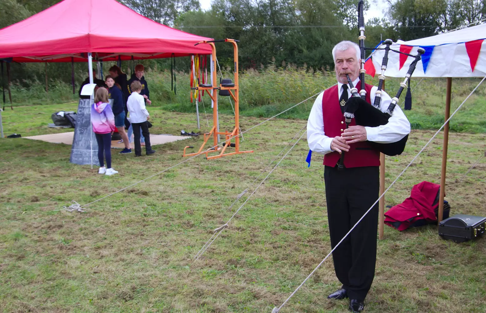 Graham the bagpiper does his thing, from Fred's Birthday and a GSB Duck-Race Miscellany, Brome, Eye and London - 28th September 2019