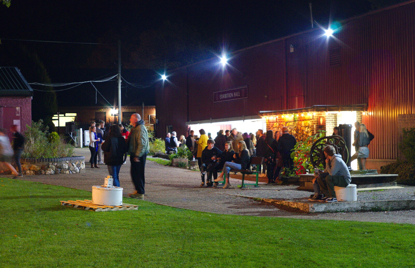 A crowd of people hang around outside  from The Bressingham Band Night, Bressingham Steam Museum, Norfolk - 5th October 2019