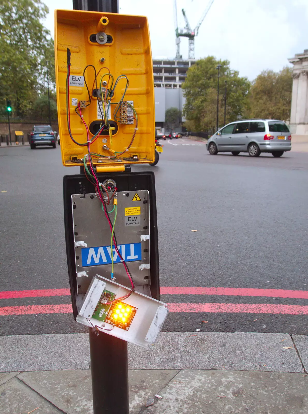 The crossing buttons at Hyde Park Corner are bust, from The Extinction Rebellion Protest, Westminster, London - 9th October 2019