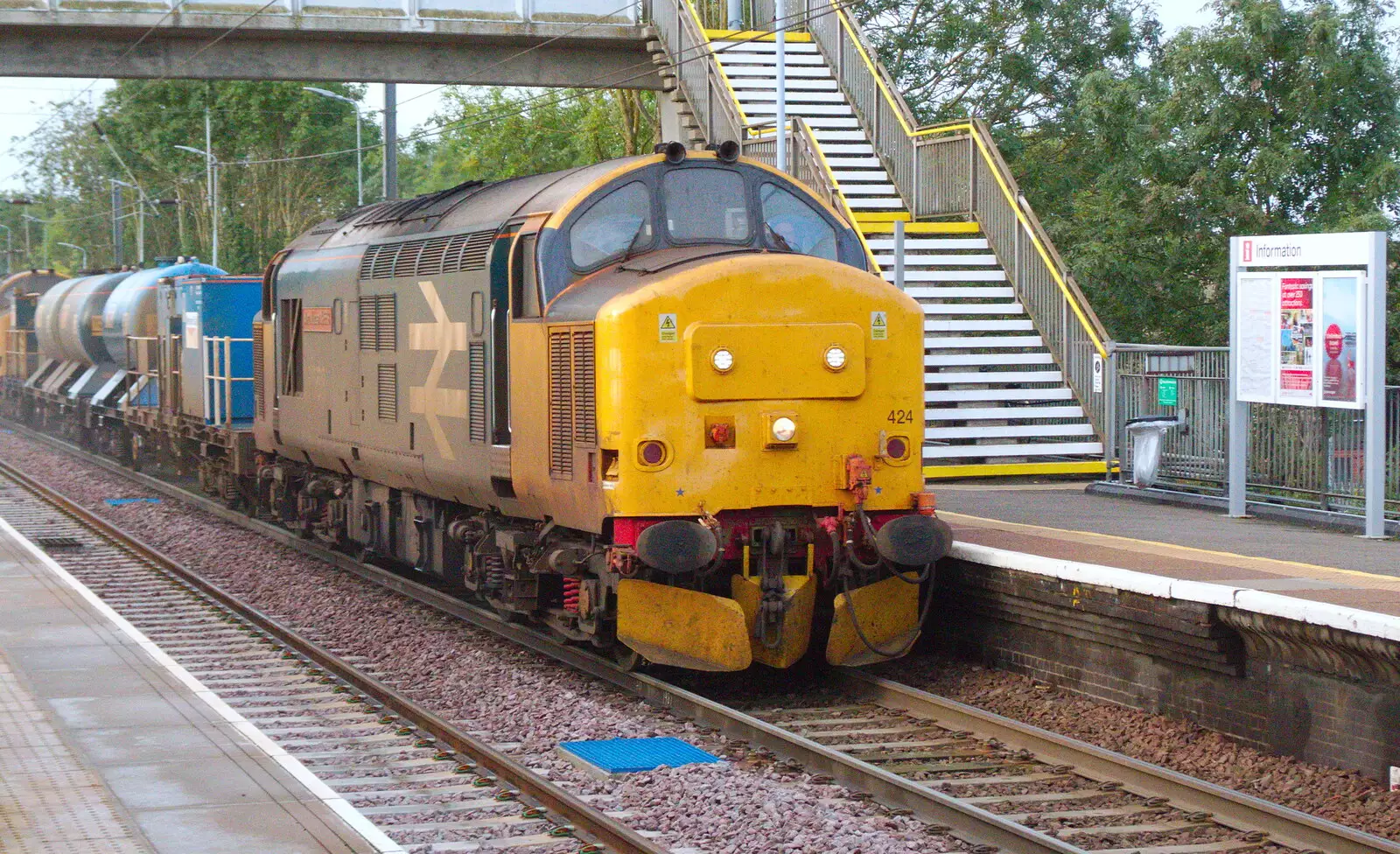 Class 37 37424 smokes its way through Diss station, from The Extinction Rebellion Protest, Westminster, London - 9th October 2019