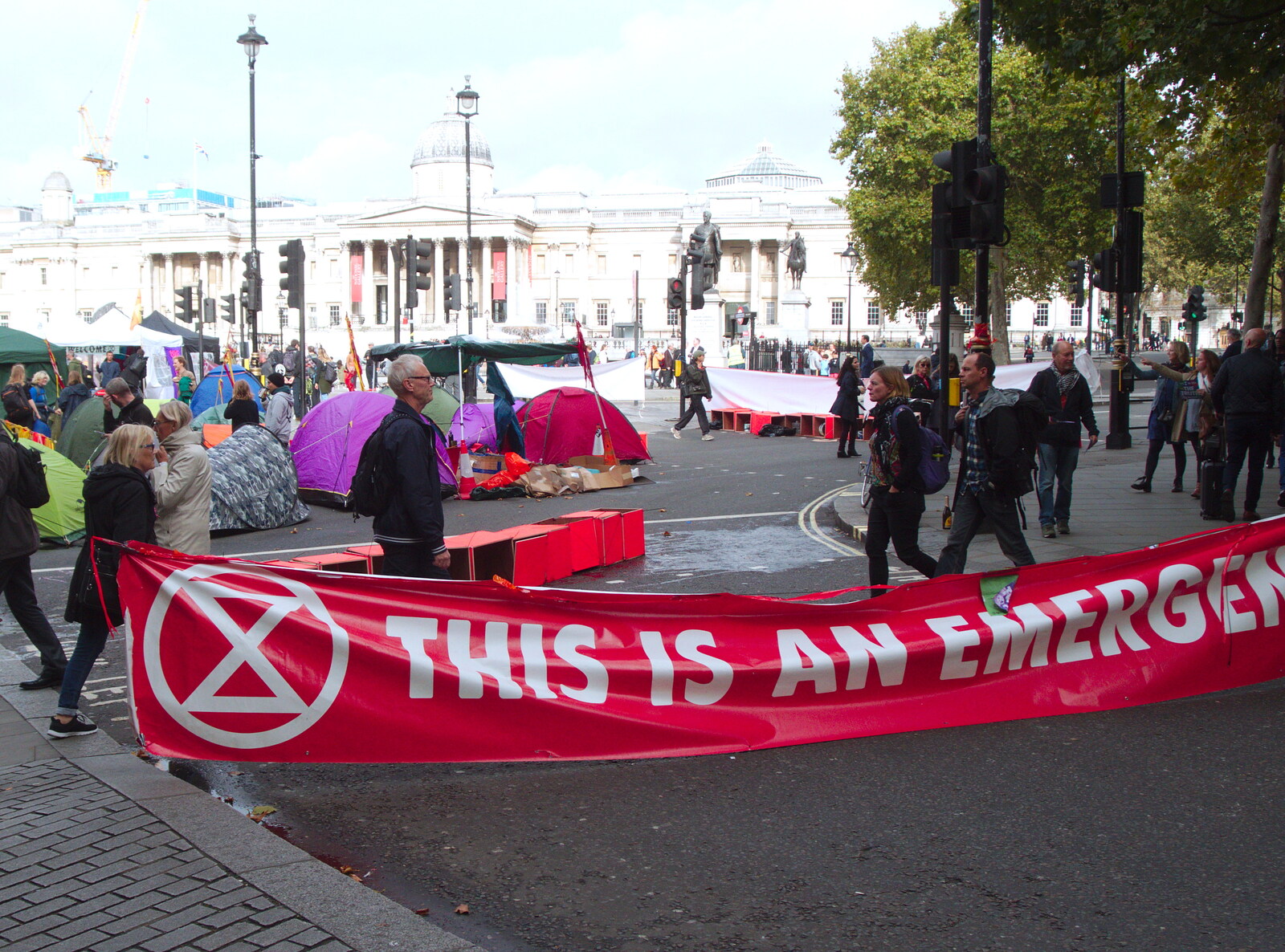 Another banner on Northumberland Avenue from The Extinction Rebellion Protest, Westminster, London - 9th October 2019