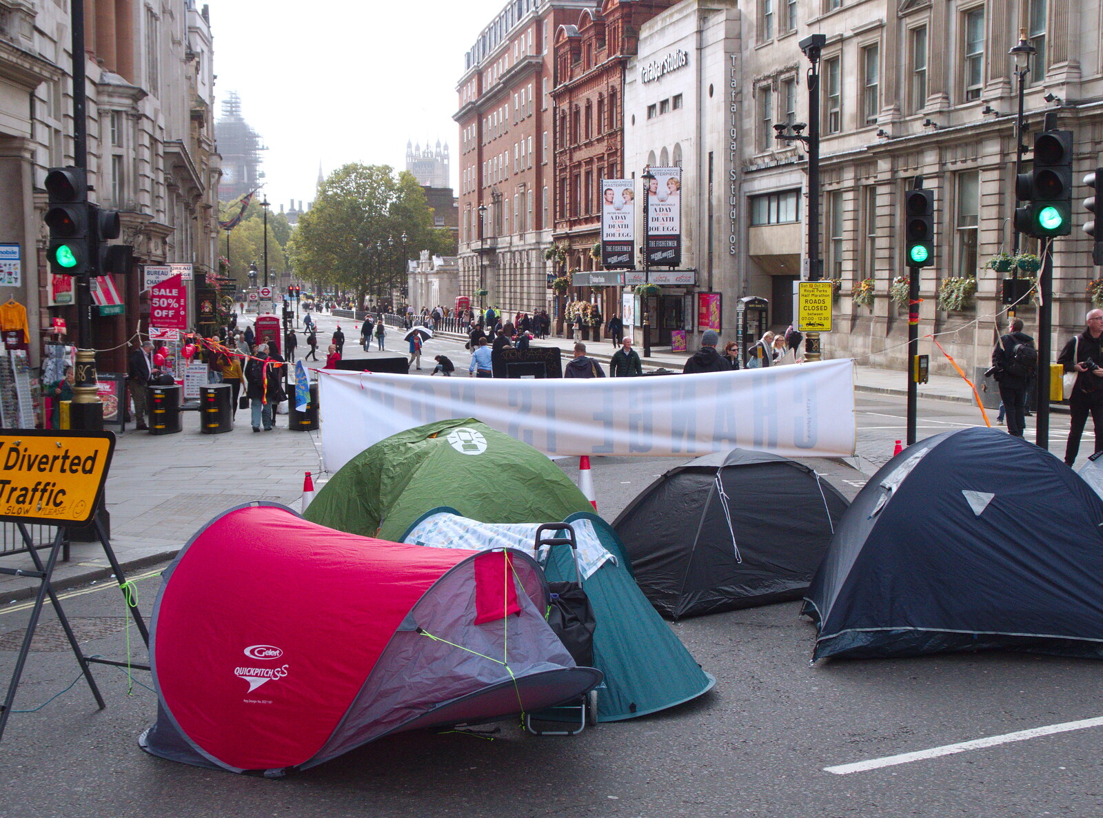 The top of Whitehall is all tents from The Extinction Rebellion Protest, Westminster, London - 9th October 2019
