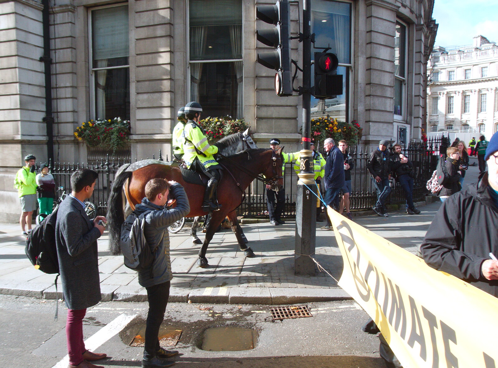 Rozzers on horseback on Whitehall from The Extinction Rebellion Protest, Westminster, London - 9th October 2019
