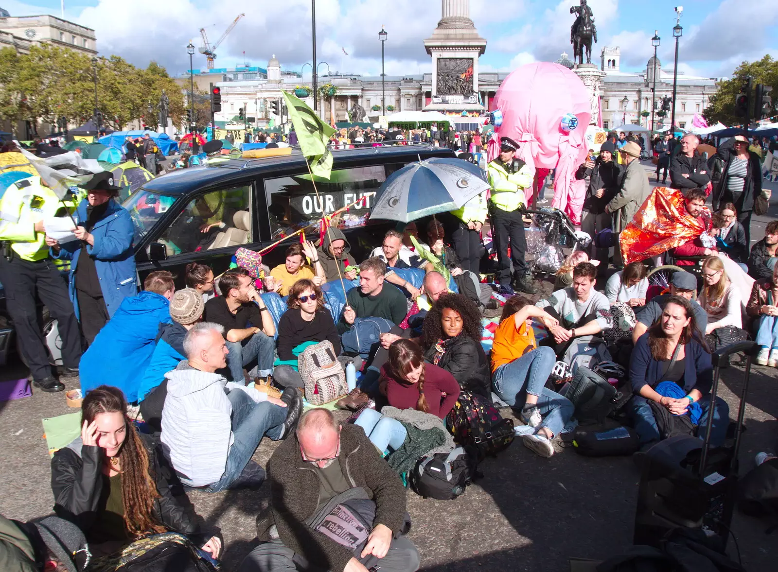 On the second day, there's a sit-in going on, from The Extinction Rebellion Protest, Westminster, London - 9th October 2019