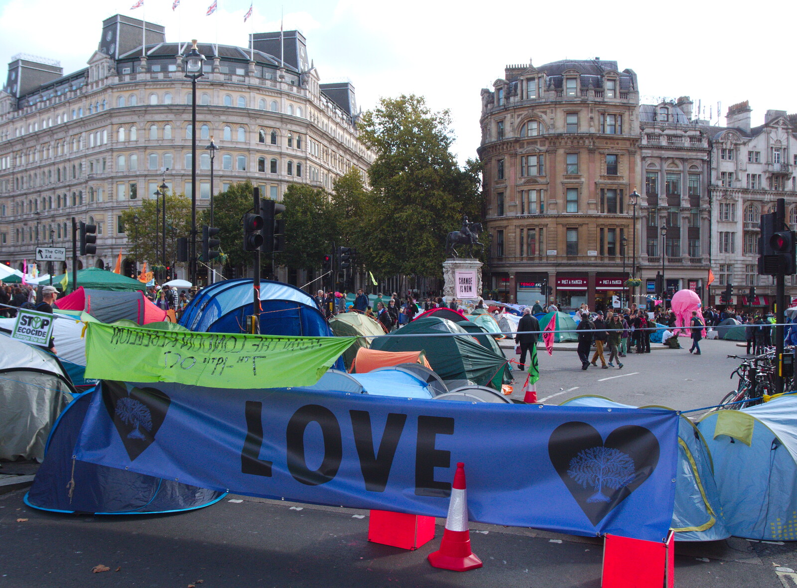 A Love banner from The Extinction Rebellion Protest, Westminster, London - 9th October 2019