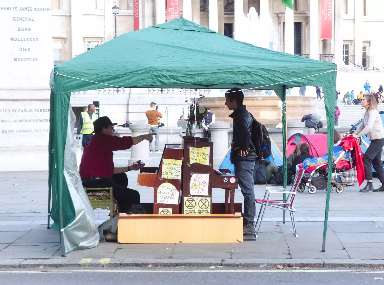 There are a couple of pianos in Trafalgar Square, from The Extinction Rebellion Protest, Westminster, London - 9th October 2019