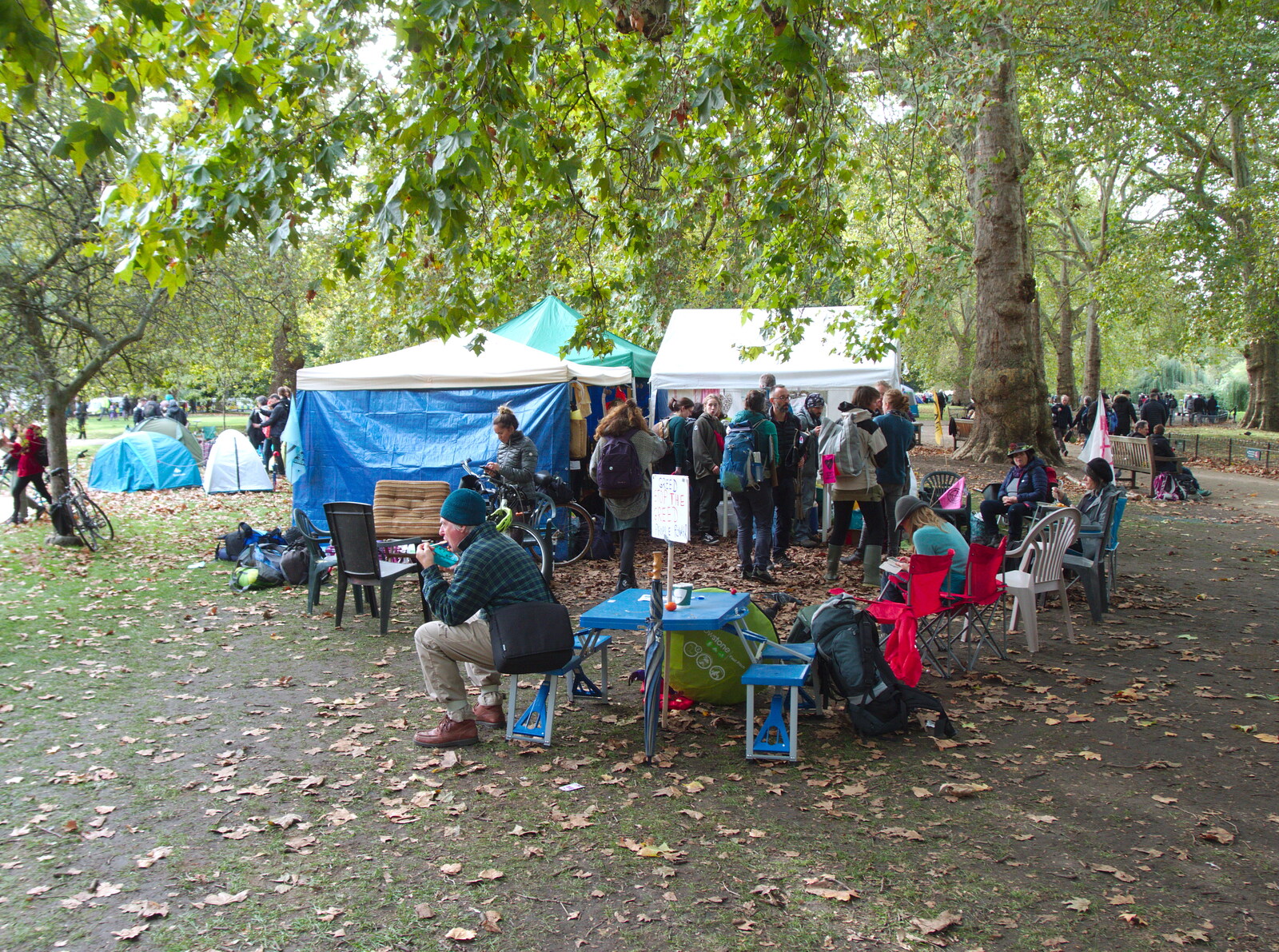 There's a camping vibe in St. James's Park from The Extinction Rebellion Protest, Westminster, London - 9th October 2019