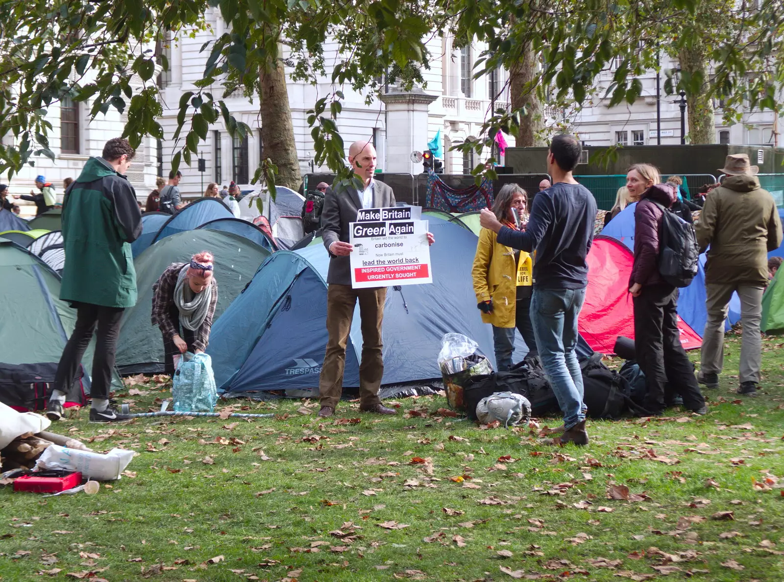 Some dude has a 'Make Britain green again' sign, from The Extinction Rebellion Protest, Westminster, London - 9th October 2019