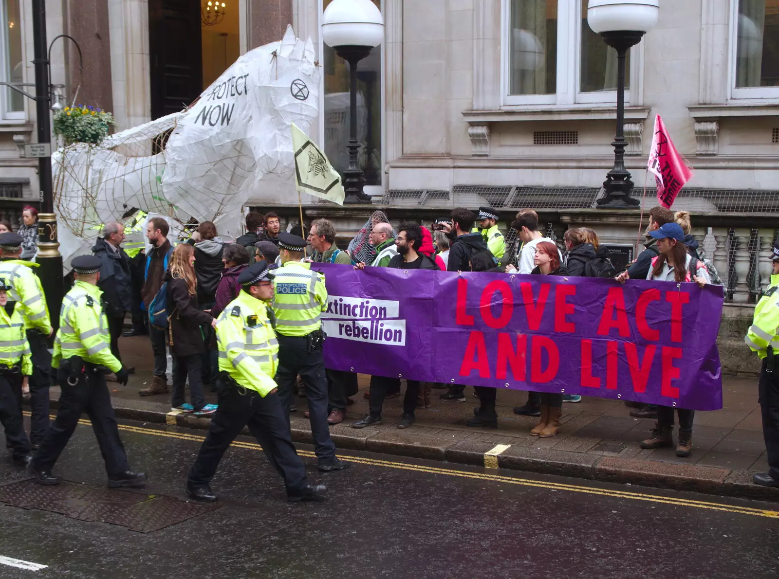 The police march in to contain the protest, from The GSB at Stowlangtoft, Beavers, and More XR Rebellions, Suffolk, Norfolk and London - 16th October 2019