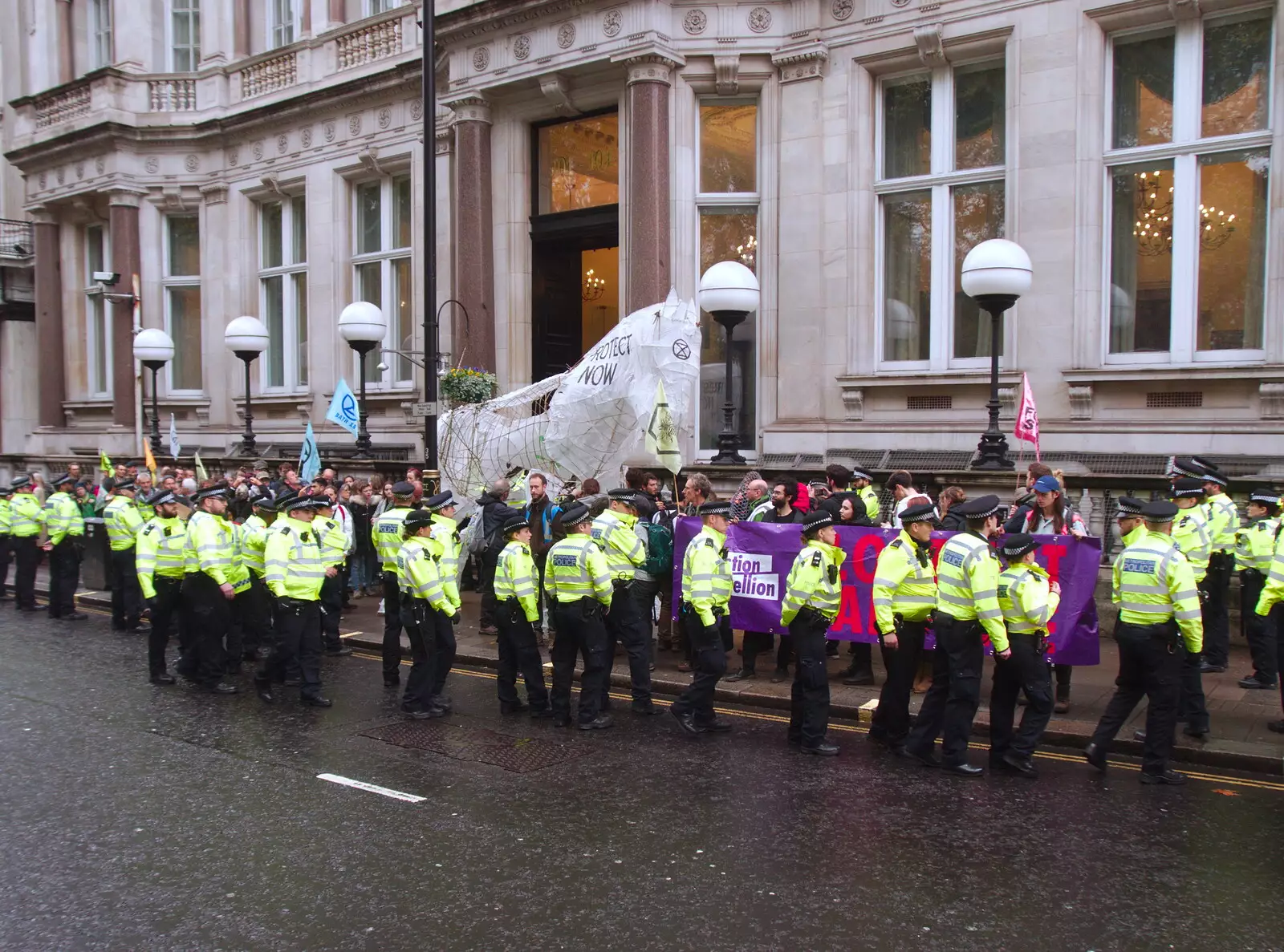 The demonstration is surround by rozzers, from The GSB at Stowlangtoft, Beavers, and More XR Rebellions, Suffolk, Norfolk and London - 16th October 2019