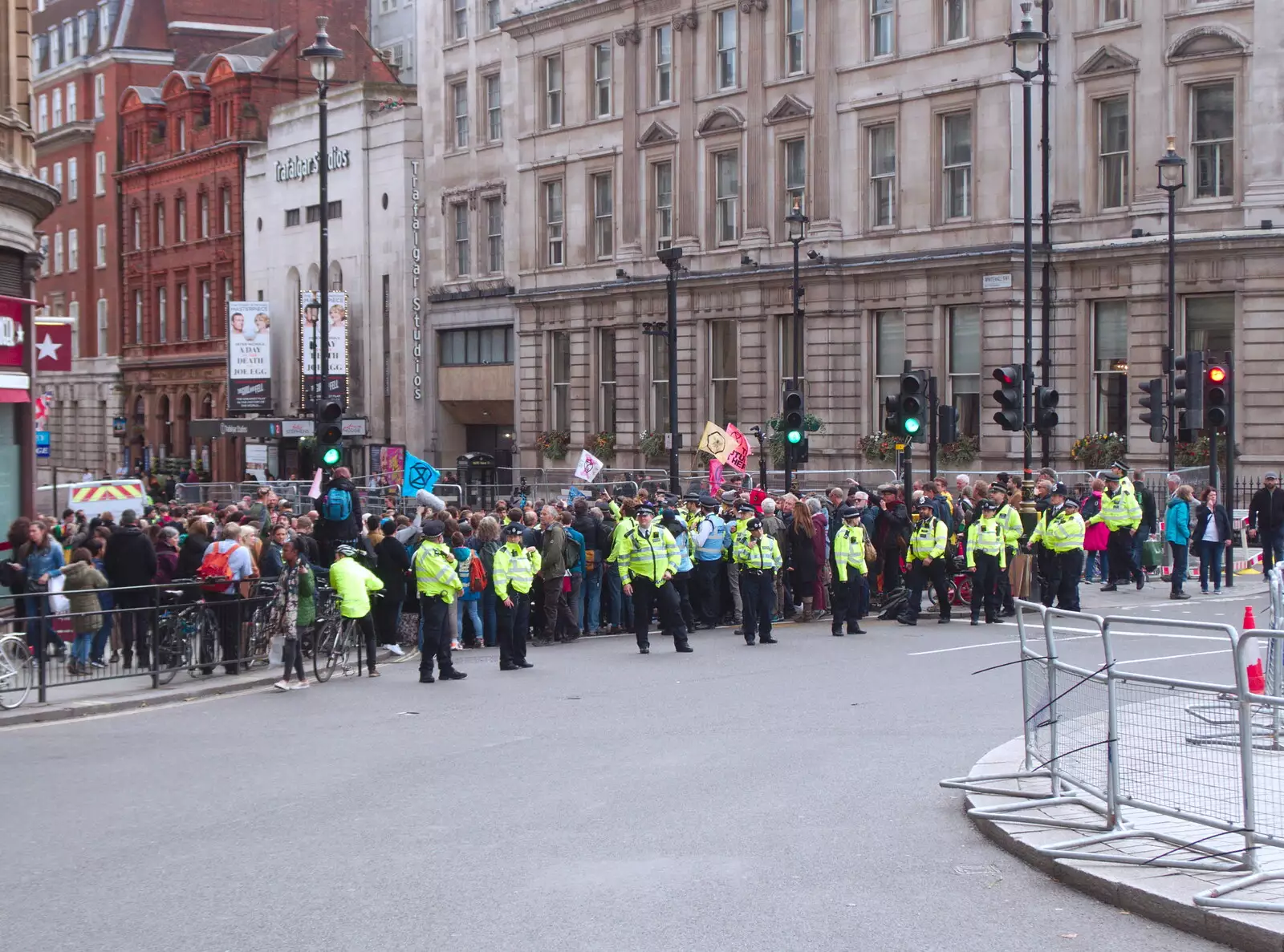 The top of Whitehall is blocked off again, from The GSB at Stowlangtoft, Beavers, and More XR Rebellions, Suffolk, Norfolk and London - 16th October 2019