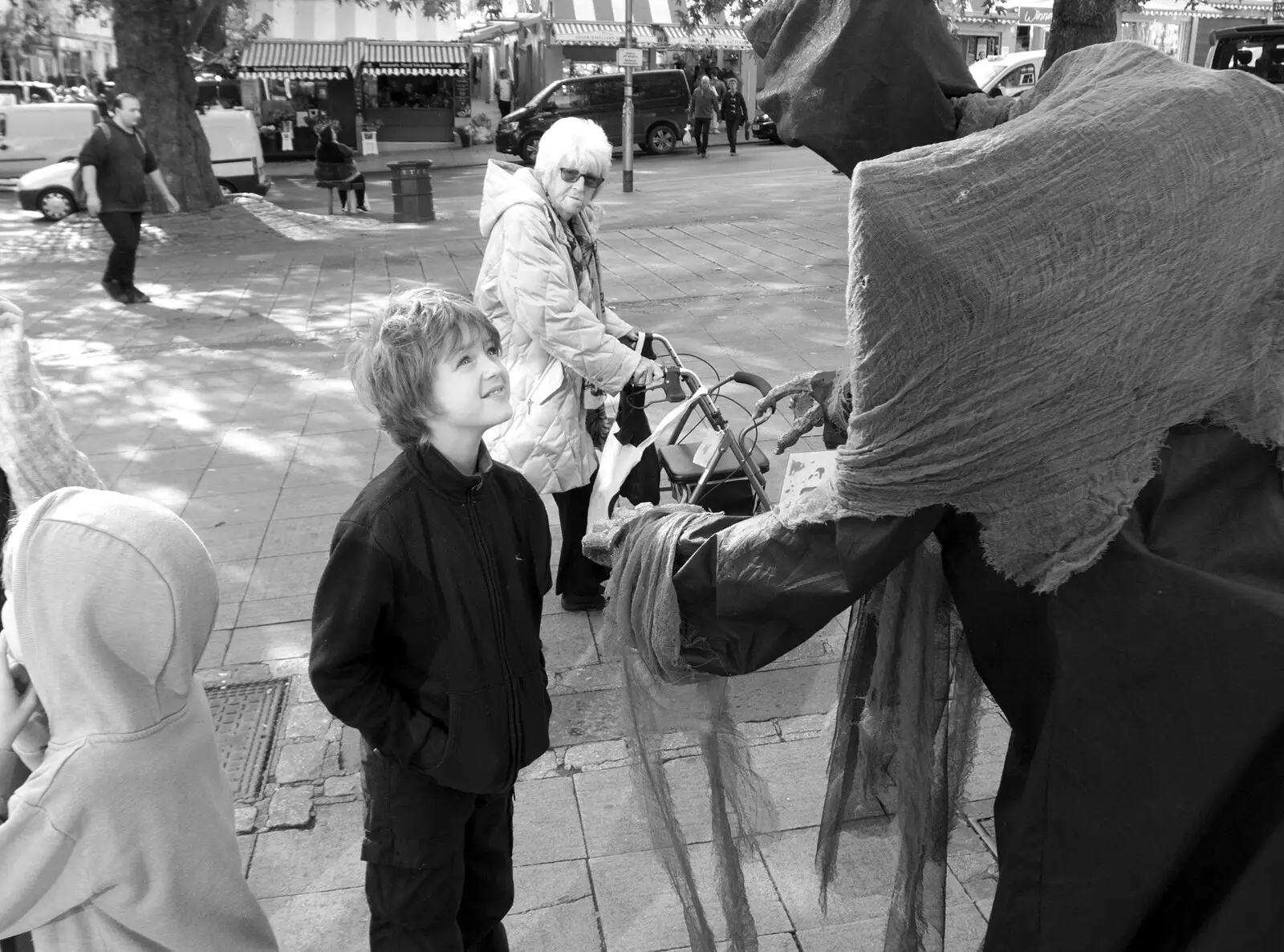 Fred looks at the ghoul on the street, from A Trip up the Big City, Norwich, Norfolk - 18th October 2019