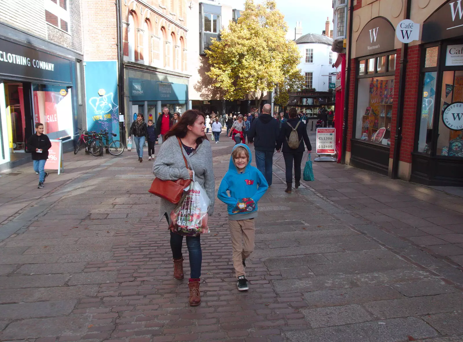 Isobel and Harry on Castle Street, from A Trip up the Big City, Norwich, Norfolk - 18th October 2019