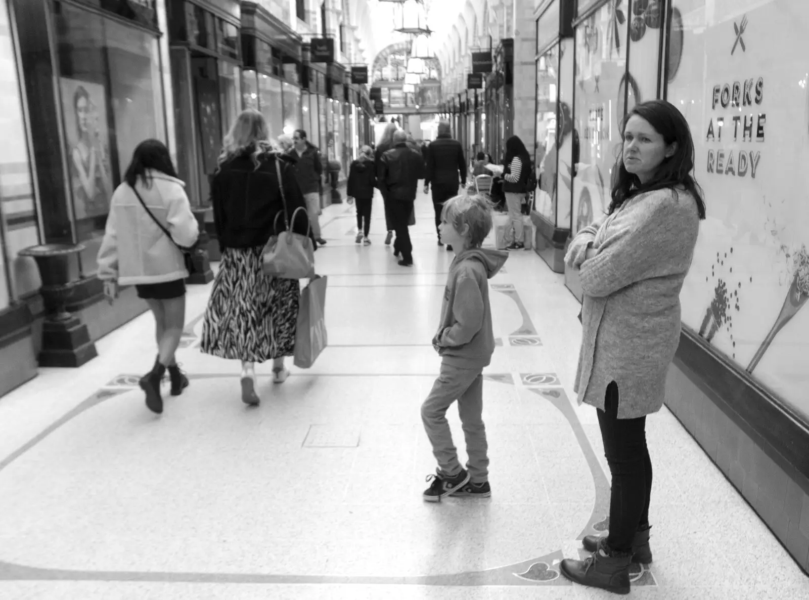 Harry and Isobel in Royal Arcade, from A Trip up the Big City, Norwich, Norfolk - 18th October 2019