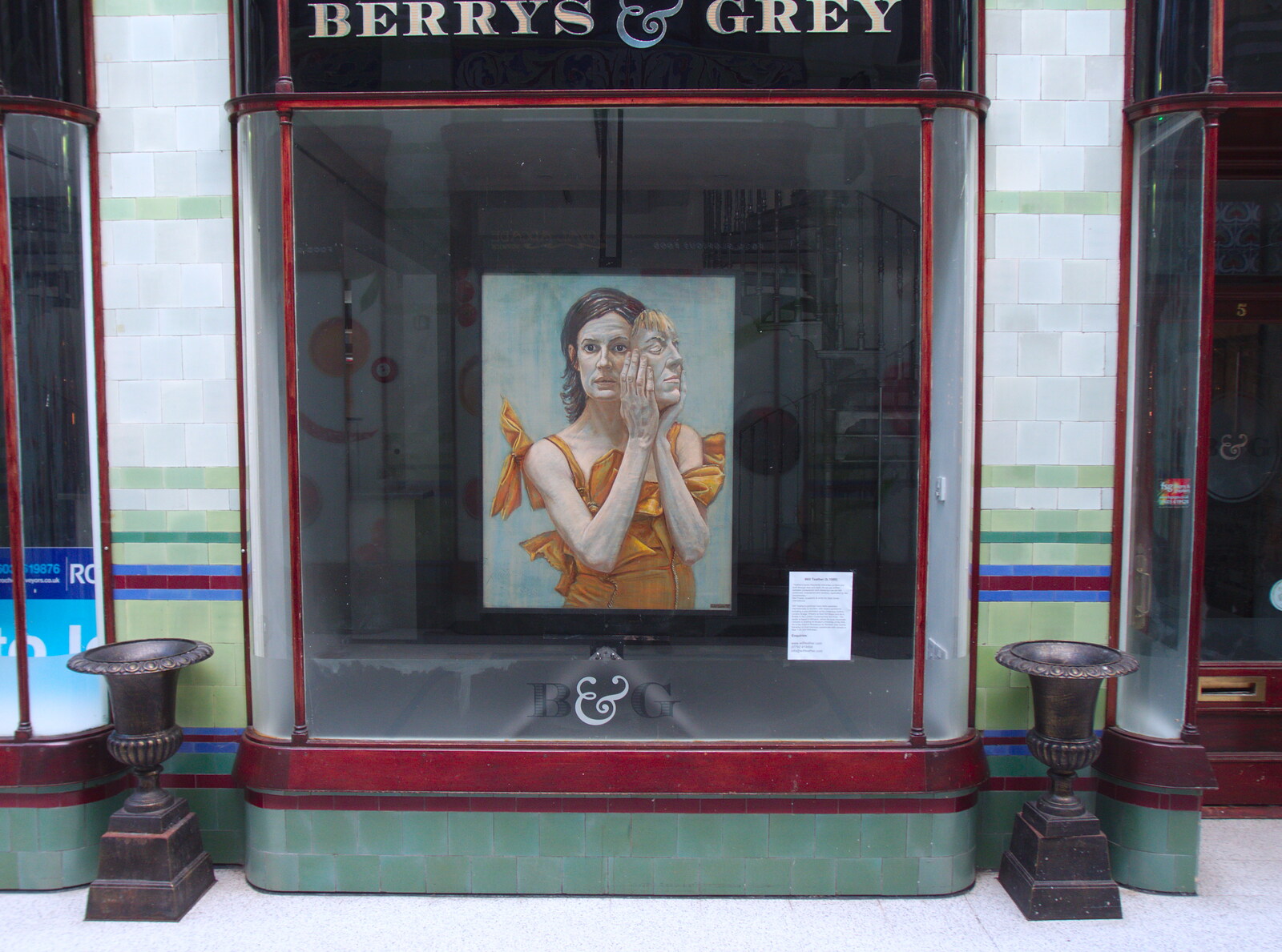 The closed Berry's and Grey has art on display from A Trip up the Big City, Norwich, Norfolk - 18th October 2019