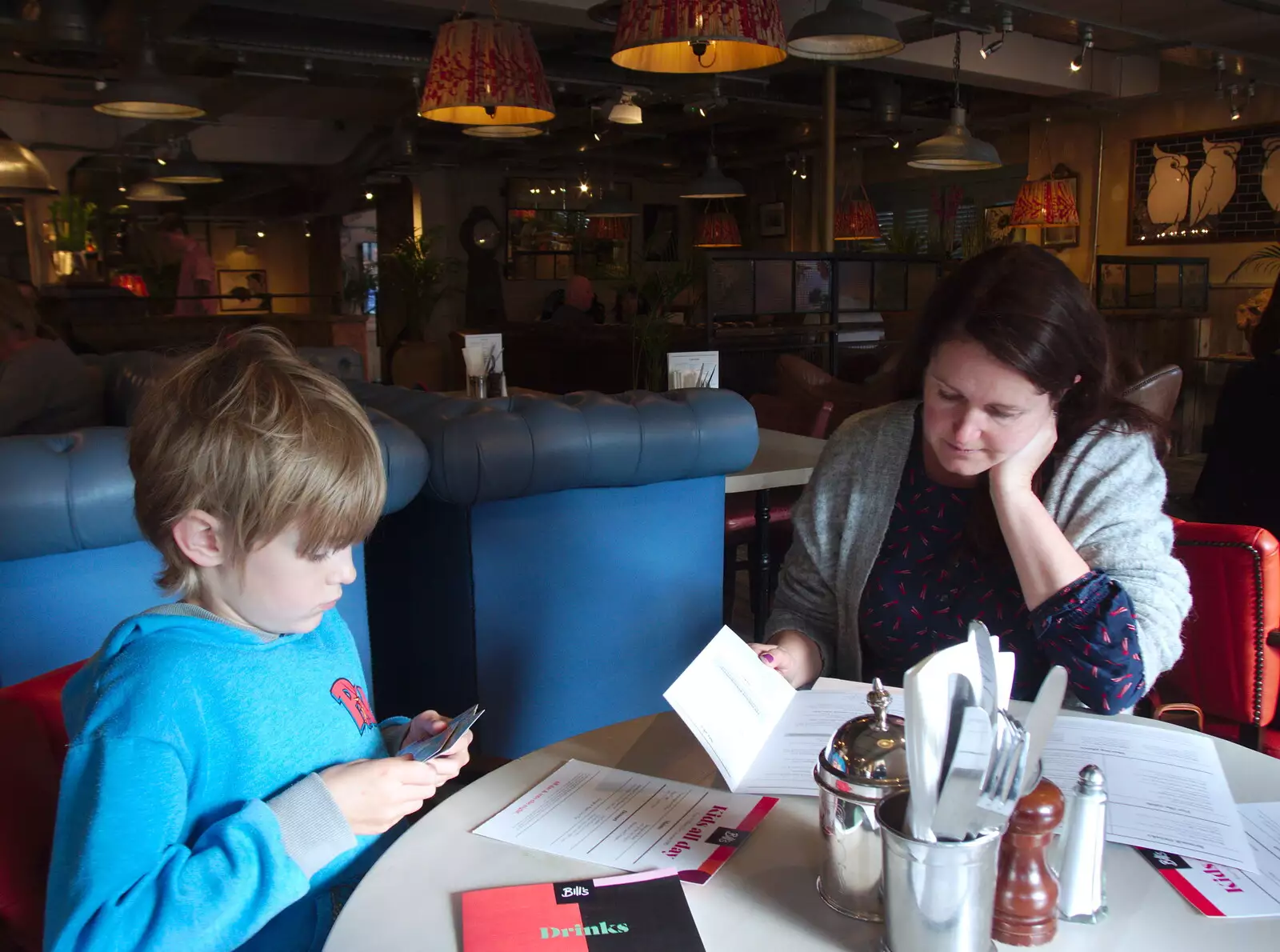 Harry and Isobel in Bill's Restaurant, from A Trip up the Big City, Norwich, Norfolk - 18th October 2019