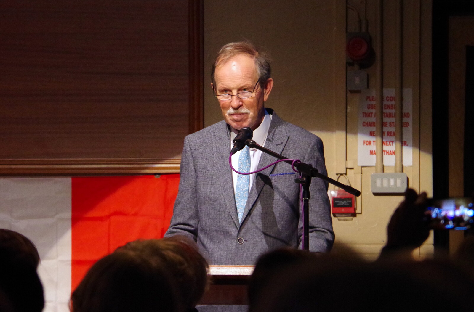 Merlin - a former mayor of Eye - does a speech from The GSB at a Twinning Anniversary, Hartismere, Eye, Suffolk - 24th October 2019