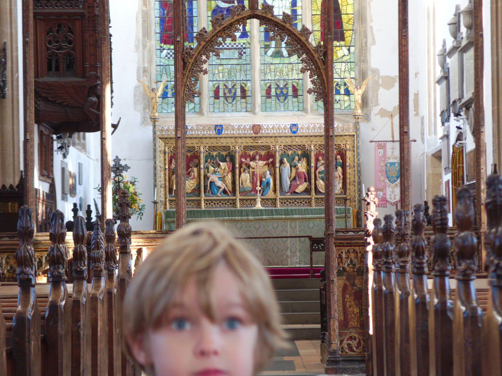 Harry's head in the church from A Trip up a Lighthouse, Southwold, Suffolk - 27th October 2019