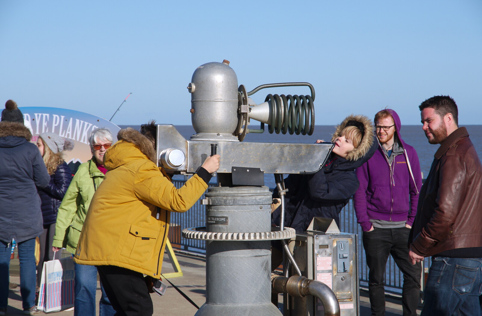 Fred does the 'Quantum tunnelling telescope' from A Trip up a Lighthouse, Southwold, Suffolk - 27th October 2019