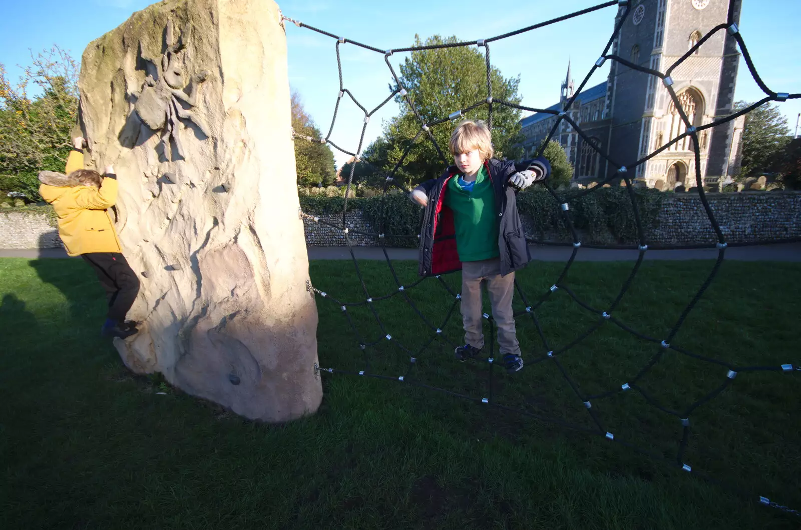 Harry in a spider's web, from A Trip up a Lighthouse, Southwold, Suffolk - 27th October 2019