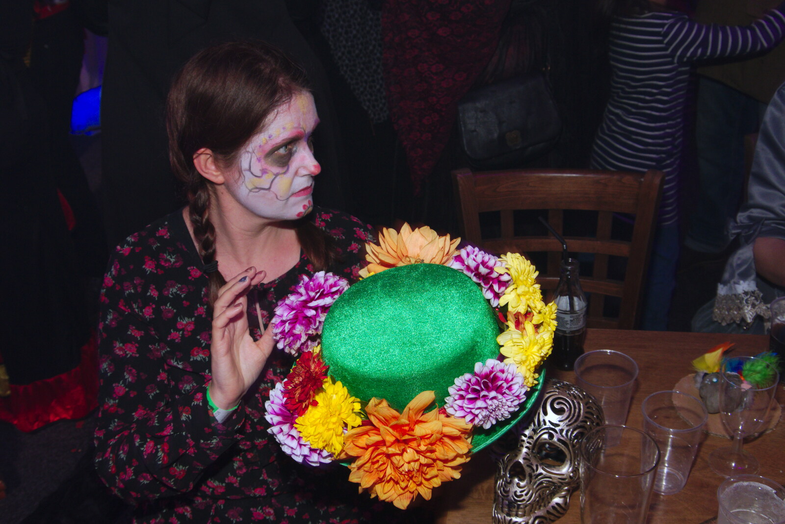 Isobel adjusts her flowery hat from Day of the Dead Party at the Oaksmere, Brome, Suffolk - 2nd November 2019