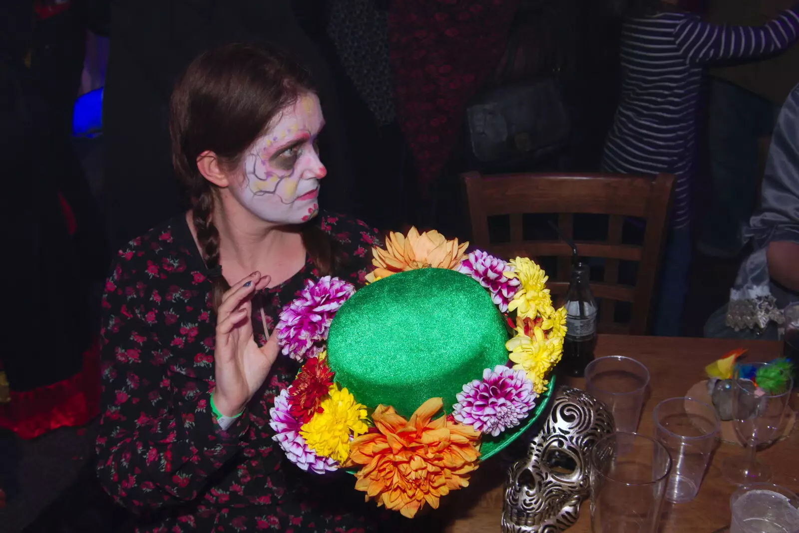 Isobel adjusts her flowery hat, from Day of the Dead Party at the Oaksmere, Brome, Suffolk - 2nd November 2019