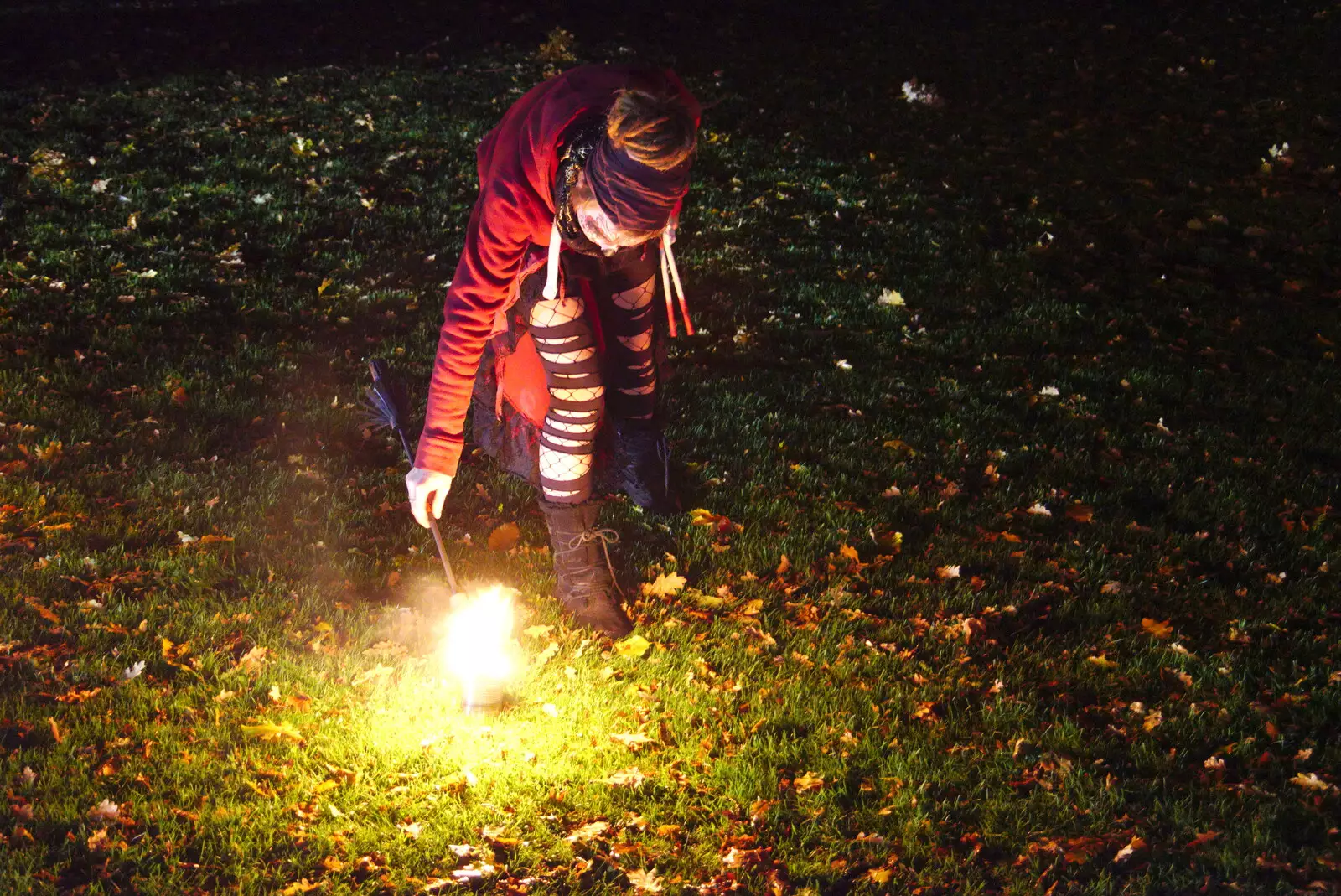 One of the performers gets a light, from Day of the Dead Party at the Oaksmere, Brome, Suffolk - 2nd November 2019