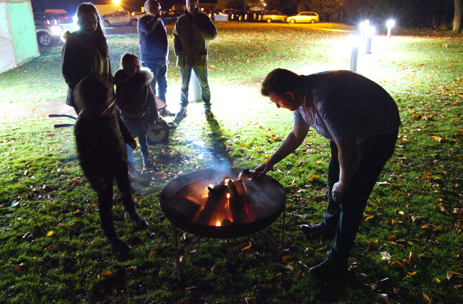 Carl gets some fire pits going with a blowtorch from Day of the Dead Party at the Oaksmere, Brome, Suffolk - 2nd November 2019