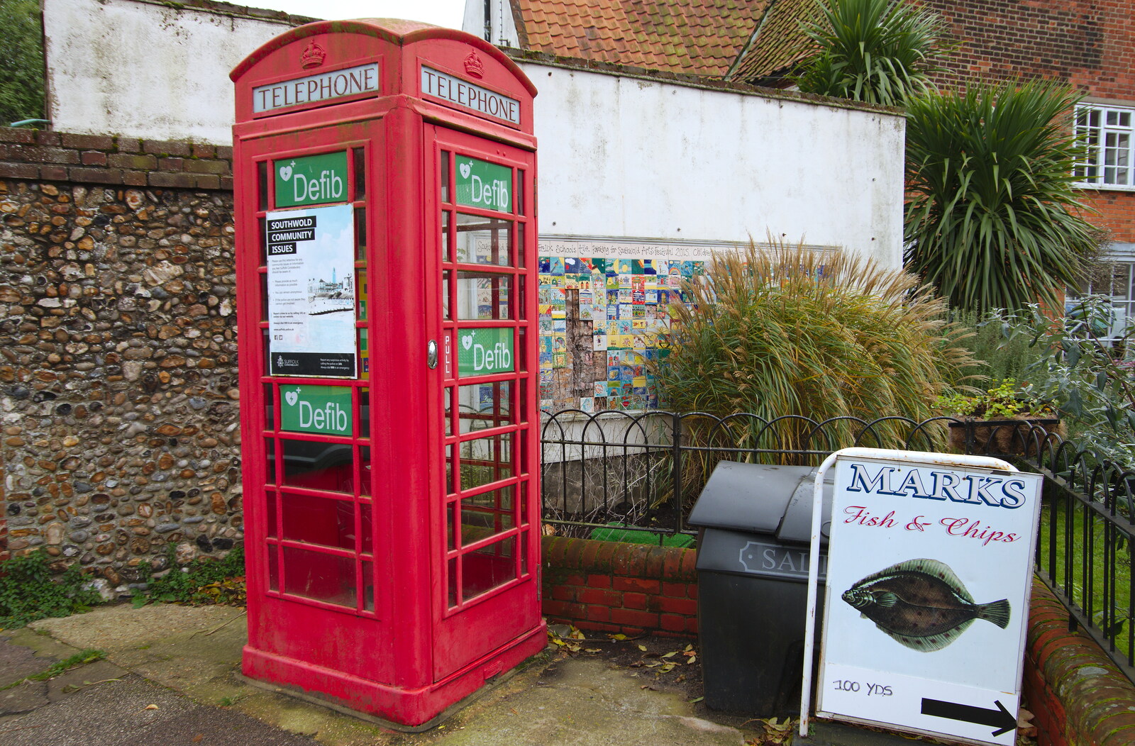 An old K6 phonebox is now a defibrilator point from A Night at the Crown Hotel, Southwold, Suffolk - 8th November 2019