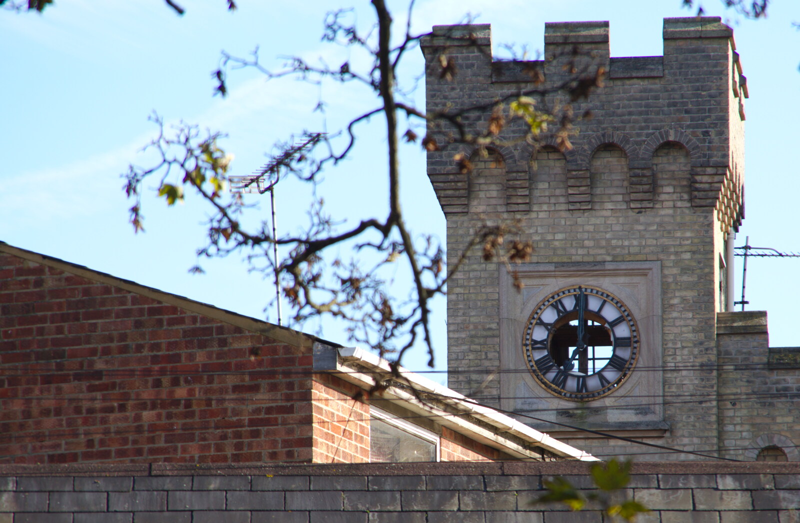 The wrecked clock face on St. Helen's Court tower from Exam Day Dereliction, Ipswich, Suffolk - 13th November 2019