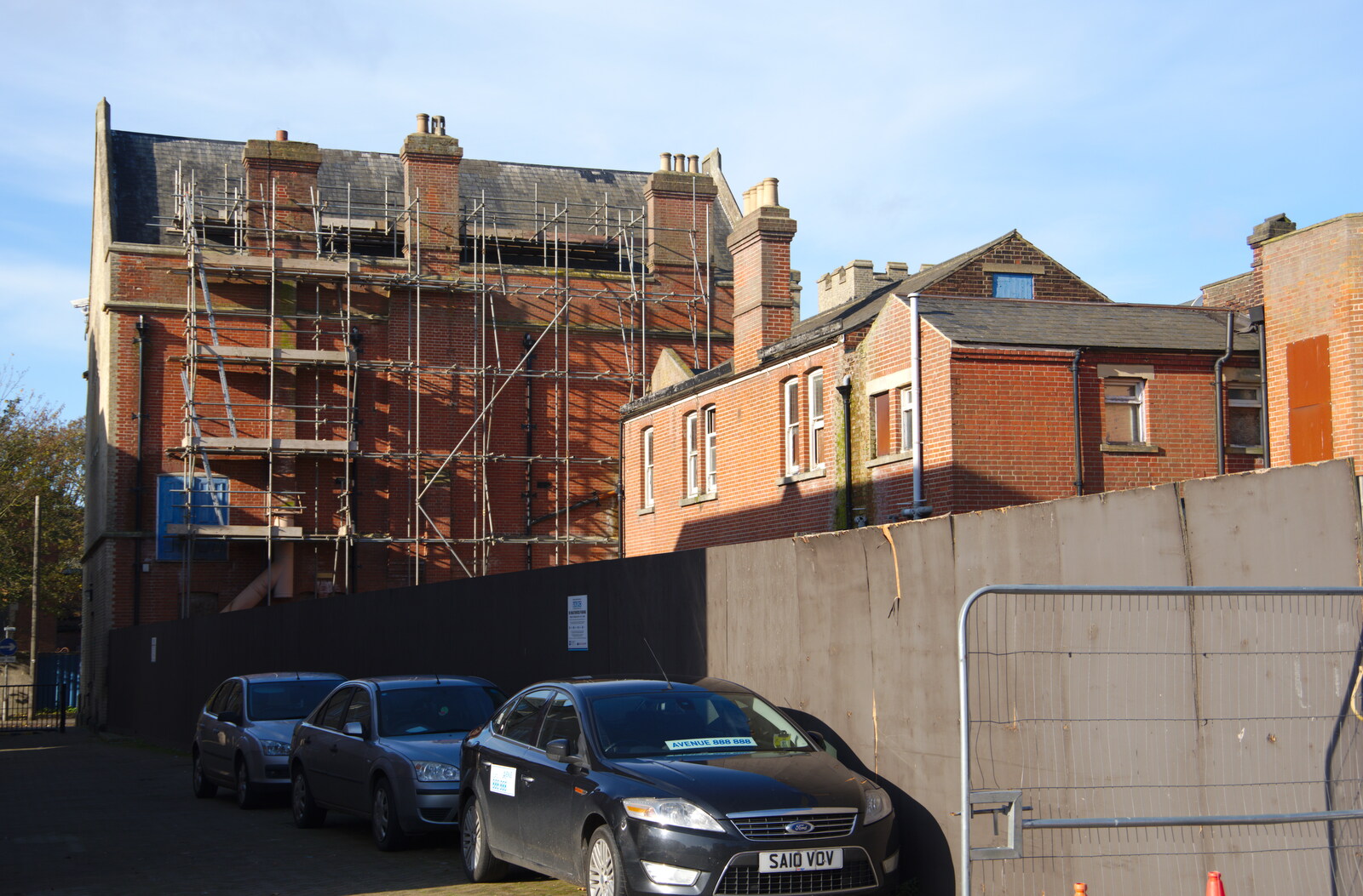 The great hall is clad in scaffolding from Exam Day Dereliction, Ipswich, Suffolk - 13th November 2019
