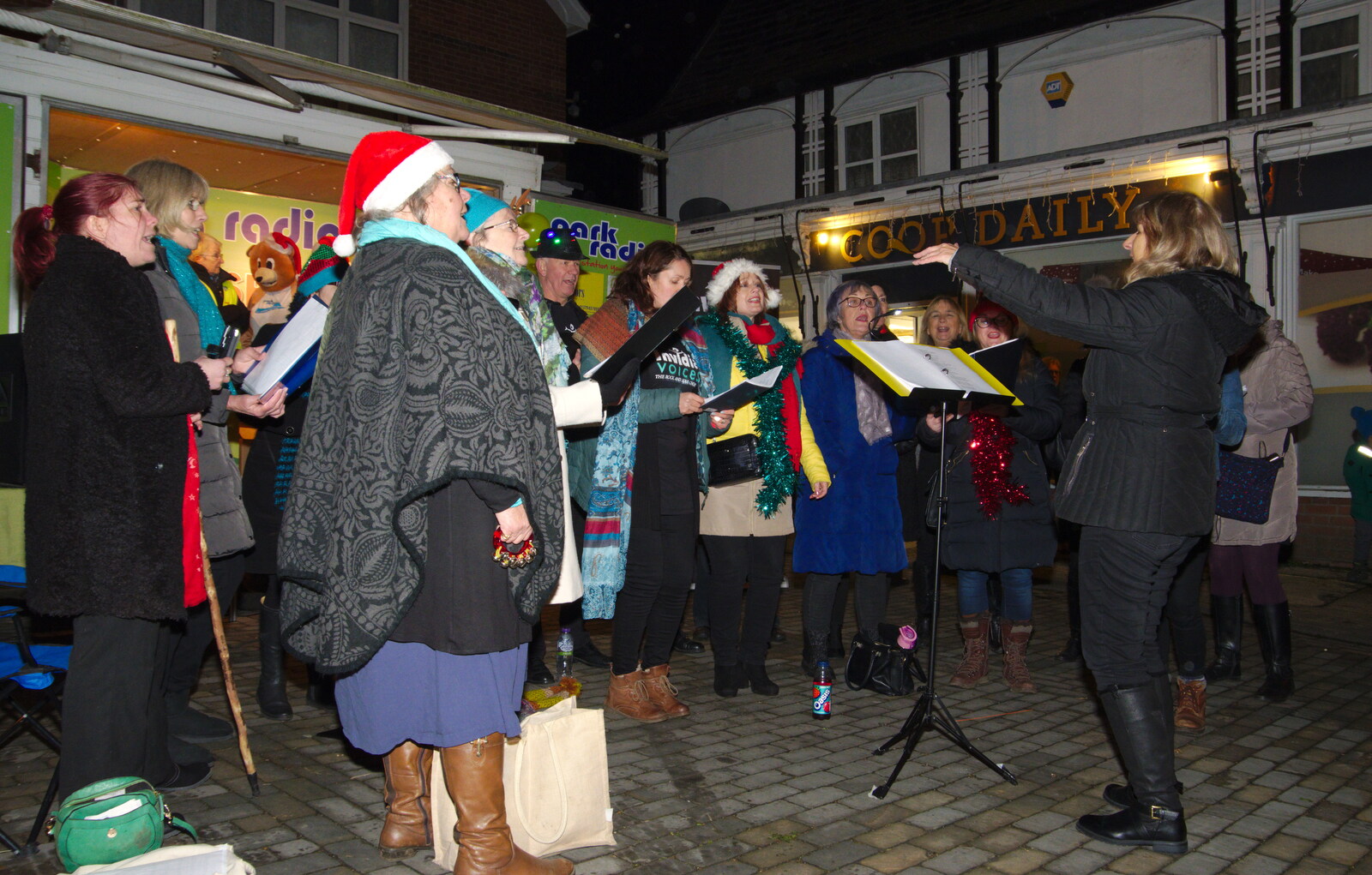 The choir outside the co-op from Isobel Sings at the Eye Lights, Eye, Suffolk - 28th November 2019