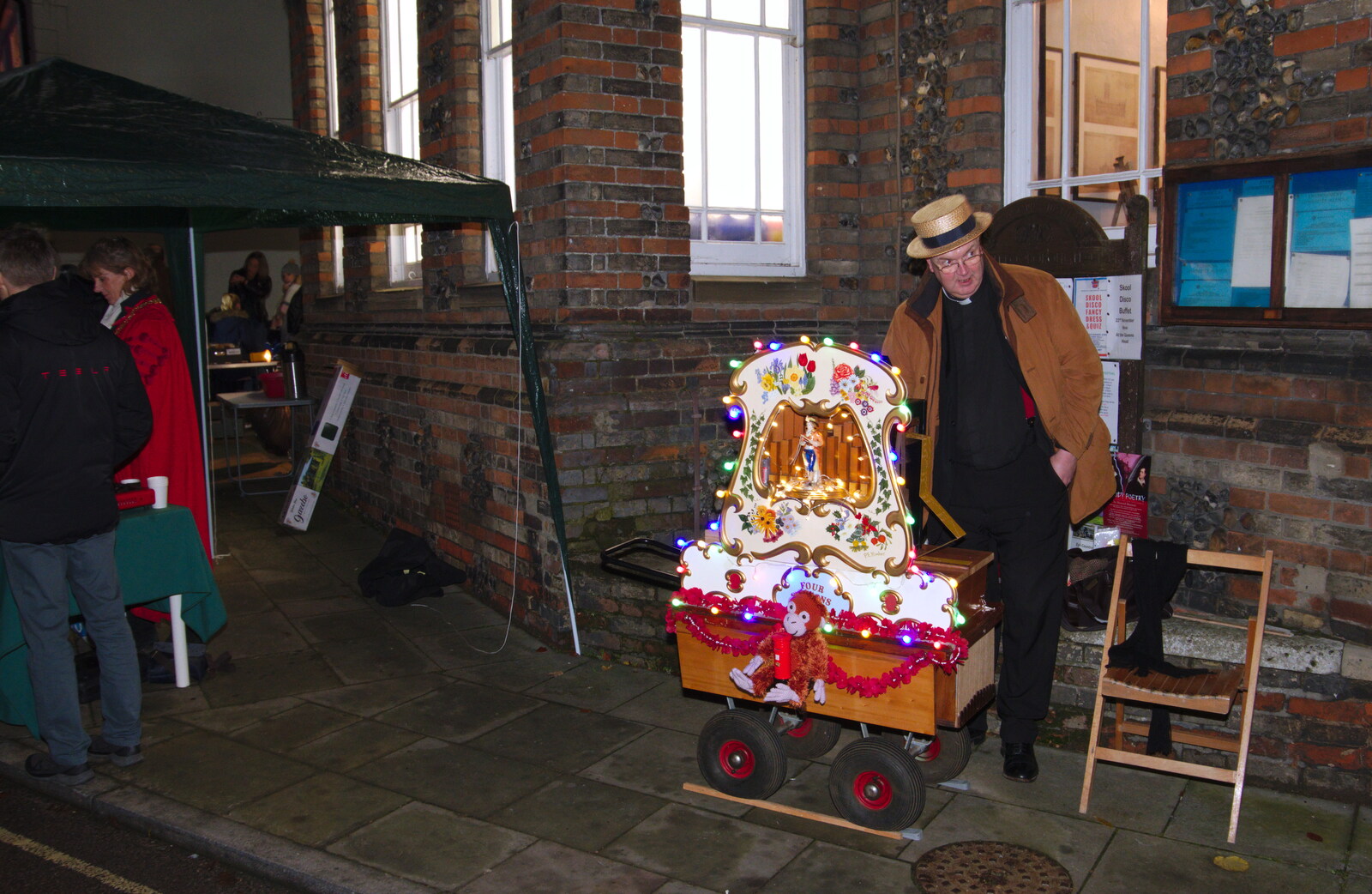 The vicar has become an organ grinder from Isobel Sings at the Eye Lights, Eye, Suffolk - 28th November 2019