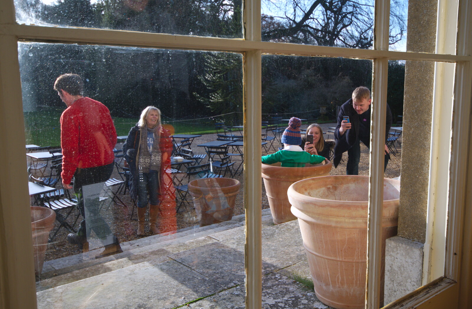 Outside, there's a cute baby in a plant pot from The Tiles of Ickworth House, Horringer, Suffolk - 30th November 2019