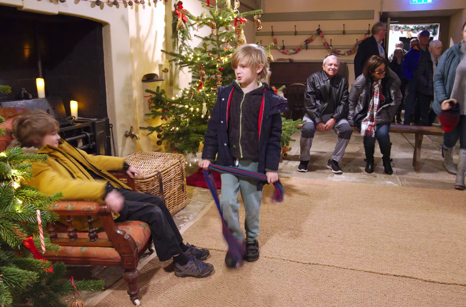 Harry wants a go of Santa's chair, from The Tiles of Ickworth House, Horringer, Suffolk - 30th November 2019