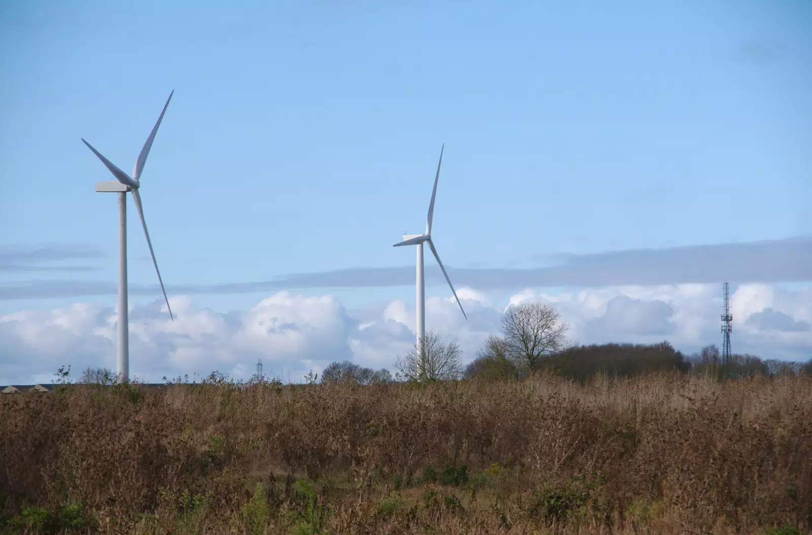 Two of the Eye airfield wind turbines, from Pizza Express and a School Quiz, Bury St. Edmunds and Eye, Suffolk - 30th November 2019